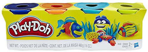 Play-Doh Hasbro B6509EL2-4er Pack, dunkelblau/orange/neonblau/neongrün, Knete