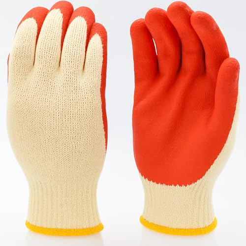 G & F Products 3106-10 String Knit Palm, Latex Dipped Nitrile Coated Work Gloves For General Purpose, 10-Pairsper Pack, Red, Large