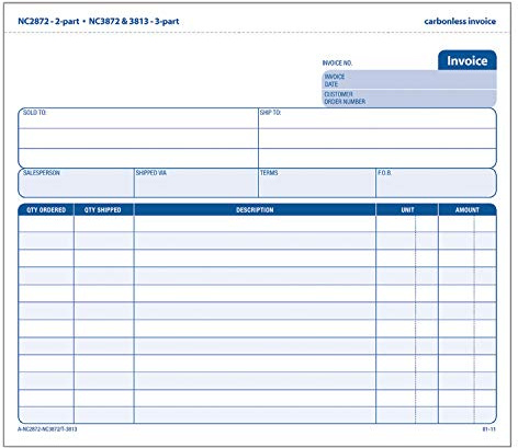 Adams Invoice Book, 2-Part Carbonless, 8-1/2 x 7-7/16, 50 Sets per Book (NC2872), White/Canary