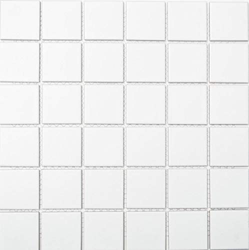 Mosaikfliese Quadrat uni weiß matt Keramikfliese Mosaikstein Format 48x48x6 mm Mattengröße: 298x298 mm 1 Matte