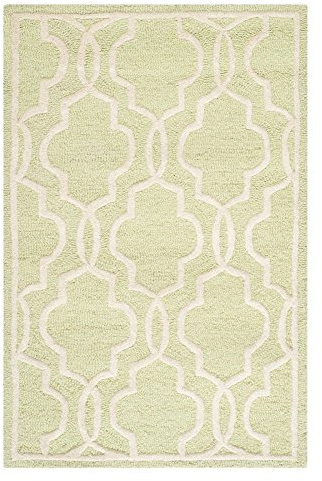 Safavieh Trellis Indoor Hand Tufted Rectangle Area Rug, Cambridge Collection, CAM131, in Light Green / Ivory, 91 X 152 cm for Living Room, Bedroom or Any Indoor Space
