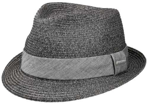Stetson Reidton Trilby Strohhut Toyo meliert Garniturband Damen und Herren Frühling Sommer anthrazit S (54-55 cm)