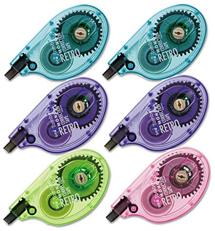 Tombow Mono Correction Tape, Assorted Retro Color Dispensers, 1/6 x 394, Six per Box