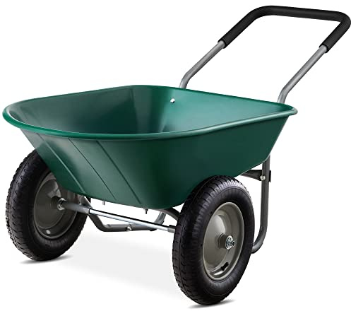 Best Choice Products Dual-Wheel Home Utility Yard Wheelbarrow Garden Cart w/Built-in Stand for Lawn, Gardening, Construction - Green