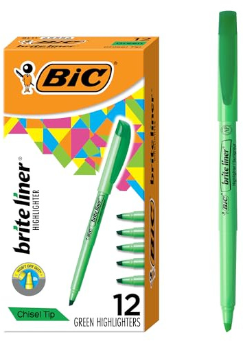 BIC Brite Liner Highlighters, Chisel Tip, 12-Count Pack of Green Highlighters, Ideal Highlighter Set for Organizing and Coloring