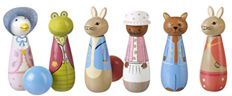 Peter Rabbit Wooden Skittles - Bowling Set Skittles Game Kids, Indoor, Outdoor Garden Games - Beatrix Potter Figures for 2 Year Olds, Toddler - Official Licensed Peter Rabbit Gifts by Orange Tree Toys