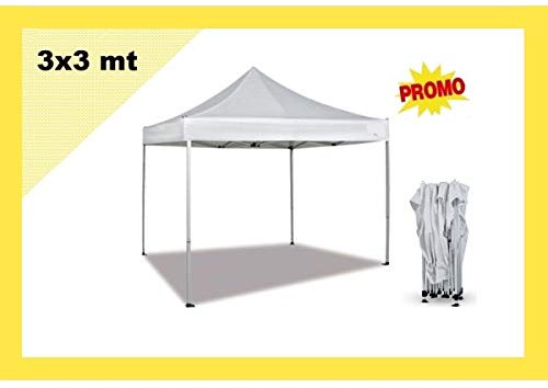 Gazebo pieghevole impermeabile richiudibile padiglione automatico a fisarmonica per fiera giardino campeggio picnic terrazza feste matrimonio colore bianco 3x3mt - Mod. Promo (Cod.:4448)