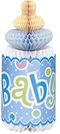 Babyparty dekoration – 30 cm – flaskformad bikakedekoration – blått prickmönster