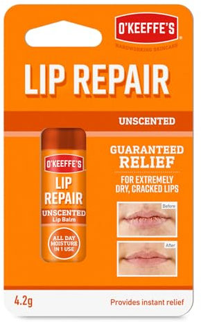 O'Keeffe's Lip Repair Unscented Lip Balm, 4.2g – For Extremely Dry, Cracked Lips | All-Day Moisture with 7 Moisturising Ingredients