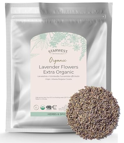 Starwest Botanicals Dried Lavender Flowers Extra Organic - Edible Loose Lavender Buds for Tea, Drinks, Baking, & Cooking, Certified Kosher Herb, Non-GMO - Bulk 1 lb Bag