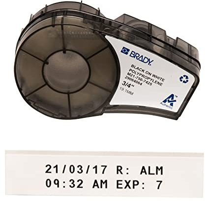 Brady Authentic (M21-750-7425) Chemical and Temp Resistant Label for Lab, Asset Tracking, and Datacom Labeling, Black on White- For M210, M210-LAB, M211, BMP21-PLUS and BMP21-LAB Printers, .75 W 21'L