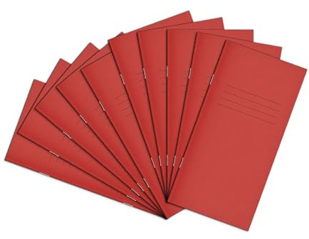 Rhino 8 x 4 Exercise Books, 32-Page / 12mm Lined Paper Notebook, 10-Pack, Writing Book, Office & School Stationery Supplies, Red