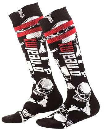 O'NEAL | Mountainbike Motocross Socken | MTB Downhill Freeride | Schweißabsorbierend, Verstärkter Fersen & Sohlenbereich | Pro MX Sock Crossbone | Unisex | Erwachsene | Schwarz Weiß | One Size