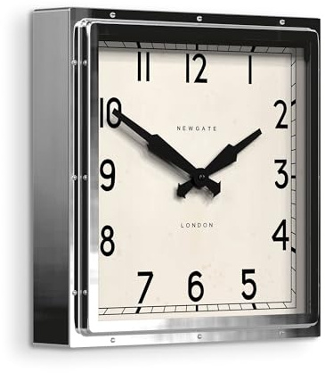 NEWGATE® Quad wall clock | Large square polished stainless steel design | 40cm | Iconic industrial mid-century style clock for kitchen, living room or office