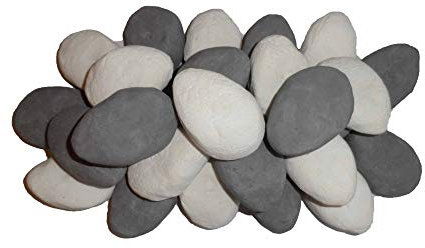 The Stove Wizard 10 Gas Fire Replacement Large Pebbles Coals 5 Grey & 5 White Ceramic Pebbles for Gas, LPG, Bio Ethanol and Electric Fires. Approximate size 70mm x 50mm x 40mm