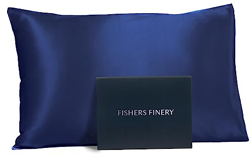 Fishers Finery 19mm 100% Pure Mulberry Silk Pillowcase Good Housekeeping Quality Tested (Navy, Q)