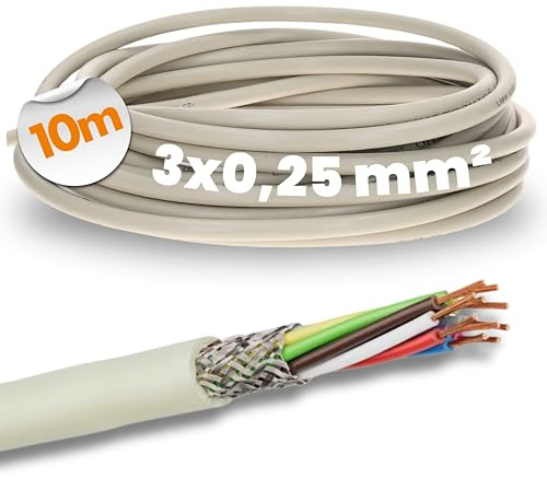Lapp 0034403 LiYCY - Cavo di controllo schermato 3 x 0,25 mm², cavo dati in PVC grigio, cavo di collegamento LED, cavo di controllo a 3 fili per armadi elettrici, cavo di saldatura