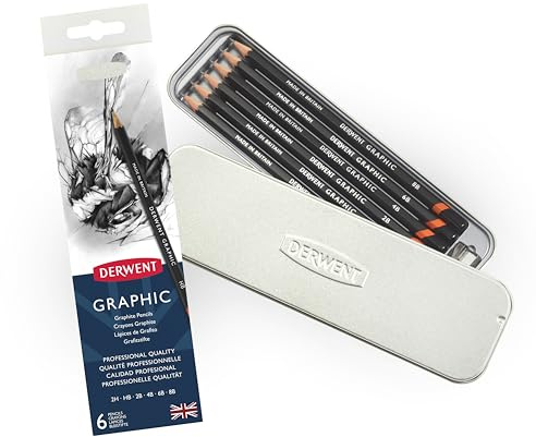 Derwent Set of 6 Graphic Pencils in Soft Degrees 8B-2H, Professional Quality Graphite For All Artists – Beginners & Professionals, Suitable For Sketching, Drawing, Shading, Drafting and Illustrations