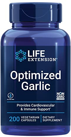 Life Extension Optimized Garlic, standardized Capsules for Heart Health, Immune Support, Cellular detoxification and Healthy platelet Function, Gluten-Free, Non-GMO, Vegetarian, 200 Capsules