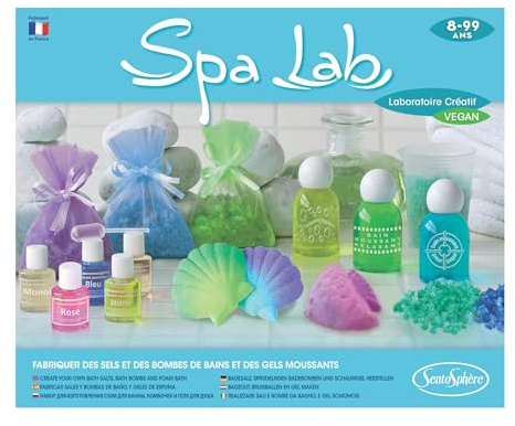 Sentosphère – SPA LAB - Création de sels de bain, sucres effervescents et gels moussants - Kit DIY Cosmétique - Laboratoire Créatif - Dès 8 ans - Fabriqué en France - 256