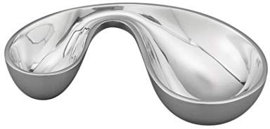 nambe Morphik olivskål | Skål kan värmas eller kylas | Servera dips, salsa, förrätt, oliver, guacamole med mera | Tillverkad av metalllegering | 22 cm x 11 cm | Designad av Karim Rashid