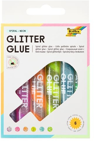 folia 576 – Glitter Glue Spiral Neon, limstift med glitter, sorterade 6 färger i 6 färger vardera – för målning och dekoration