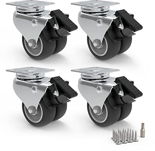 priostahl 833 4 St o rollo, ruedas ruedas de transporte | playa cesta doble ruedas, ruedas Muebles 4 x rueda giratoria con freno (50 mm, Gris