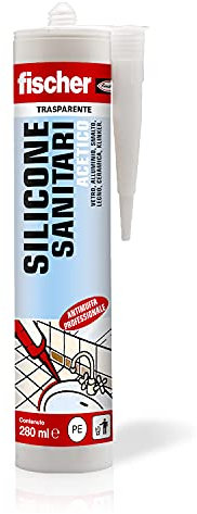 Fischer SAS Trasparente, Silicone Sigillante Antimuffa interno/esterno Acetico per Sanitari e Cucina, Bagno, Doccia, Ceramica, 9362