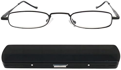 Lunettes de lecture rectangulaires noires +2,0, étui aluminium compact