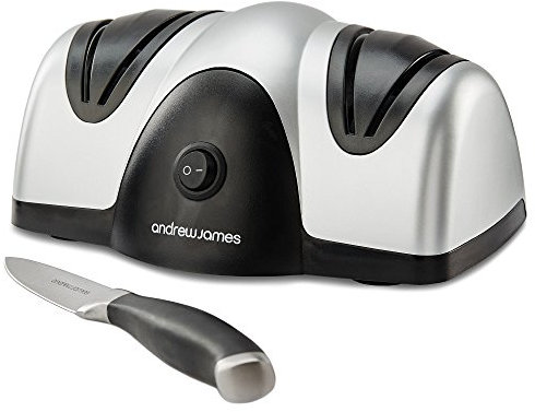 Andrew James Electric Knife Sharpener | Professional Knives Sharpener for Kitchen Knives & Chefs Knives | Electric Knife Sharpeners with 2 Grinding Wheels | Grinds, Sharpens and Hones Blades