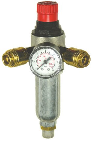 Mecafer Regulador de presión con filtro (2 válvulas, conector macho de 6,3 mm)