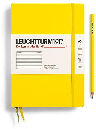 LEUCHTTURM1917 344798 Libreta de notas Medium (A5) tapas duras, 251 páginas numeradas, limón, líneas