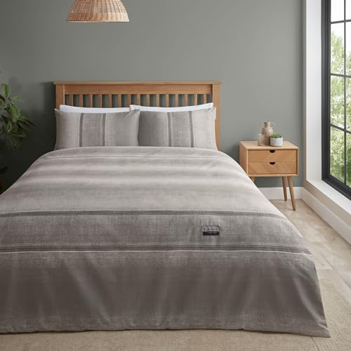 Catherine Lansfield Denim Reversible King Duvet Cover Set with Pillowcase Grey