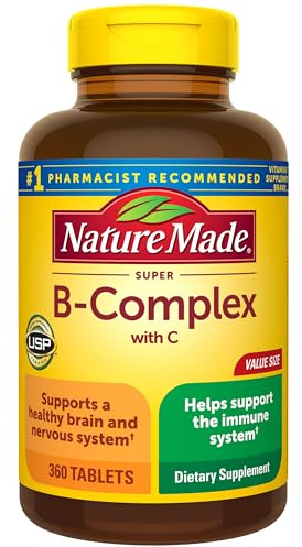 Nature Made Super B Complex with Vitamin C & Folic Acid, B Complex Vitamins for Women and Men, Dietary Supplement for Immune Support, 360 Tablets, 360 Day Supply