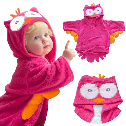 Asciugamano Con Cappuccio Neonato - Morbido Accappatoio Poncho in Spugna (gufo rosa)