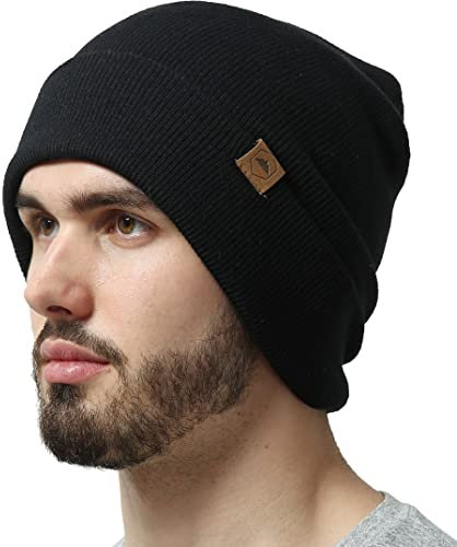 Tough Headwear Beanie-Mützen mit Bündchen für Herren – Wintermützen für Damen – Rodelmütze – Winter-Strickmütze für Herren – Strumpfmütze in Schwarz