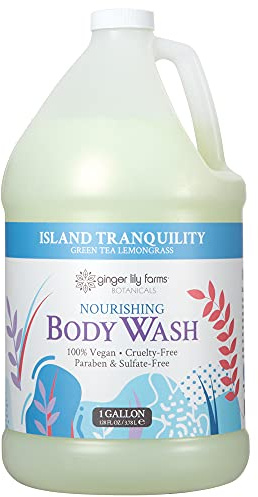 Ginger Lily Farms Botanicals Nourishing Body Wash, Island Tranquility, 100% Vegan & Cruelty-Free, Green Tea Lemongrass Scent, 1 Gallon Refill (128 fl. oz.)