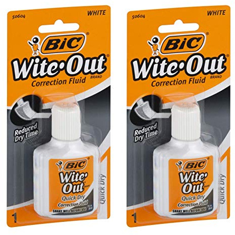 Bic Quick-Dry Wite Out Correction Liquid with Foam Brush .7oz (2-Pack)