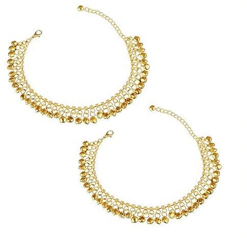 EQLEF Bell cheville pour les femmes de la mode or plaqué diamants cloches cheville pour femme 2 pièces (Or)