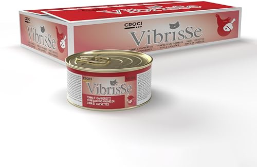 Croci Nourriture humide Vibrisse au thon et aux crevettes pour chats, nourriture naturelle sans colorants ni conservateurs, 1 boîte de 140 g