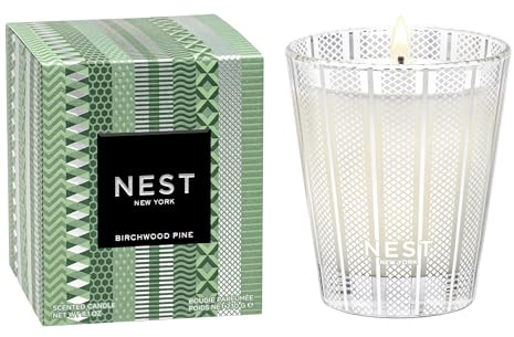 NEST New York Scented Classic Christmas Tree Candle, Birchwood Pine - 8.1 oz - Up to 60-Hour Burn Time - Reusable Glass Vessel