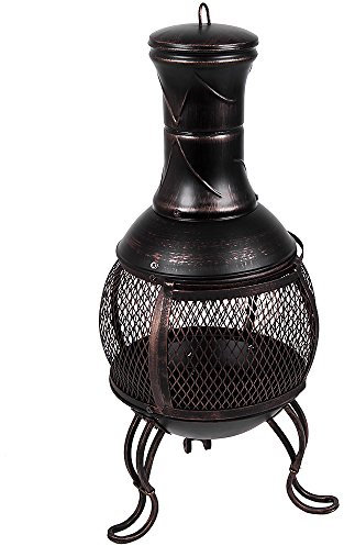 Fire Vida - Home Discount Chimenea de Acero, Uso al Aire Libre o en el jardín o Patio, Calentador, Parrilla o Chimenea, Negro y Dorado Envejecido