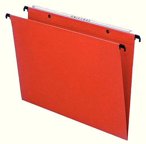 Esselte Kori - Dossiers Suspendus A4 Verticaux, Capacité 350 Feuilles, Fond 30 mm, Entraxe 330 mm, Porte-Étiquette Intégré, Lot de 25, Orange, 10203