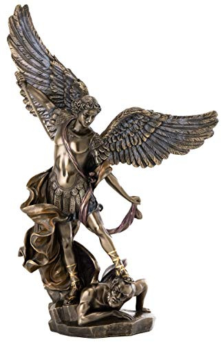 Top Collection, Statua Arcangelo Statua di San Michele Arcangelo che sconfigge Lucifero, in bronzo fuso a freddo di alta qualità, statuetta da collezione da 37 cm