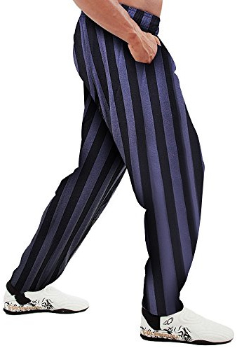 Otomix Men's Baggy Bodybuilding Workout Pants Charcoal Stripe (Medium)