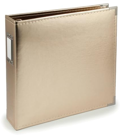 We R Memory Keepers 12x12 Gold Faux Leather Photo Album, Three Ring Binder, Protective Page Protectors, 5 Inserts, Scrapbooking Supplies