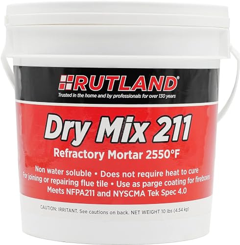 Rutland Products Dry Mix 211 Refractory Mortar, 2550F, Air Cured Fire Cement, Dark Gray, 10 Lbs. Pail