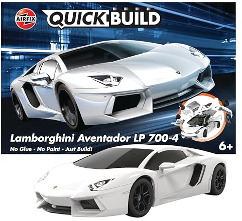 Airfix QUICKBUILD Model Car Kit - Lamborghini Aventador White Car Building Kit for Kids 6+, Construction Toys for Boys & Girls, No Glue Model Making - Classic Car Gifts Plastic Model Kits