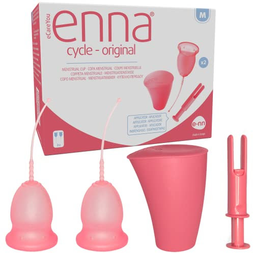Enna Cycle M - APPLICATORE + 2 COPPETTA Mestruale + CONTENITORE per la STERILIZZAZIONE /FDA Approvata /3 TAGLIE / SILICONE di grado MEDICALE