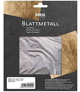 KREUL 99402 - Leaf Metal Silver, 14 x 14 cm, 6 Sheets, for High-Gloss Metallic Effects, for Refining Wood, Glass, Paper, Canvas, Cardboard, styrofoam, Plastic, Wax, Ceramic and Much More.